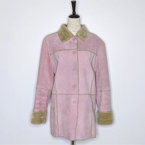 Vintage Oscar Pile Genuine Leather Pink Suede Jacket Coat Faux Fur Women’s M